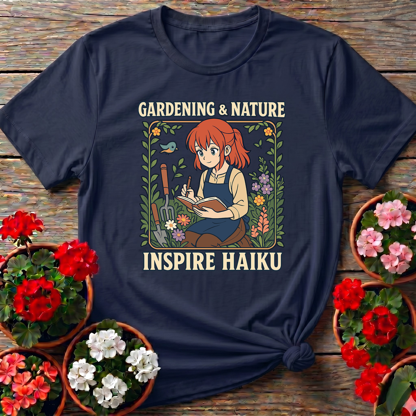 Gardening Nature Inspire Haiku Anime Girl T-shirt