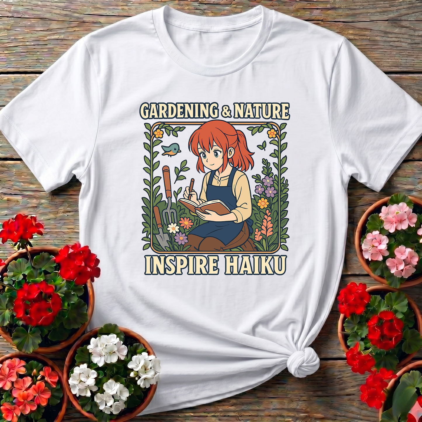 Gardening Nature Inspire Haiku Anime Girl T-shirt