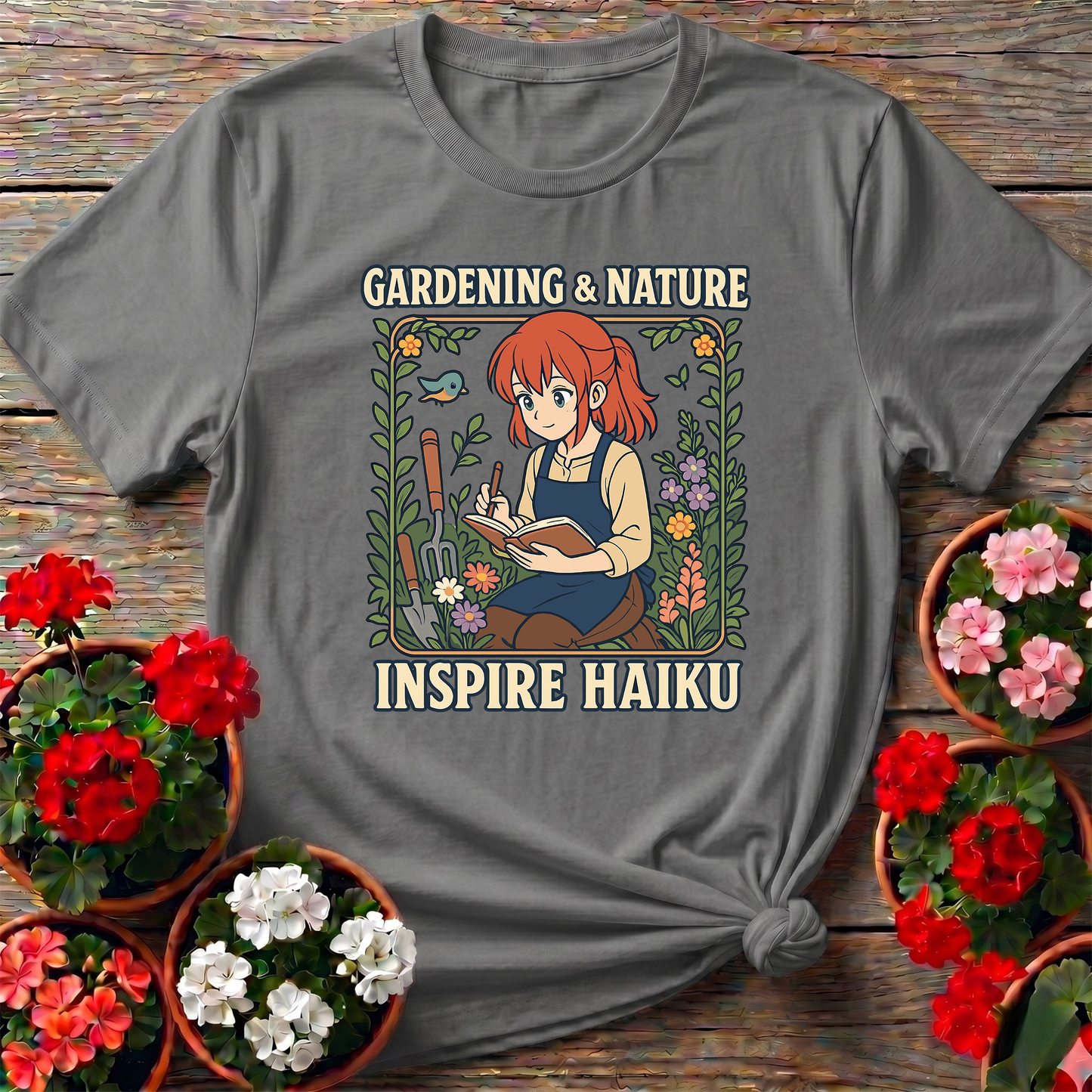 Gardening Nature Inspire Haiku Anime Girl T-shirt