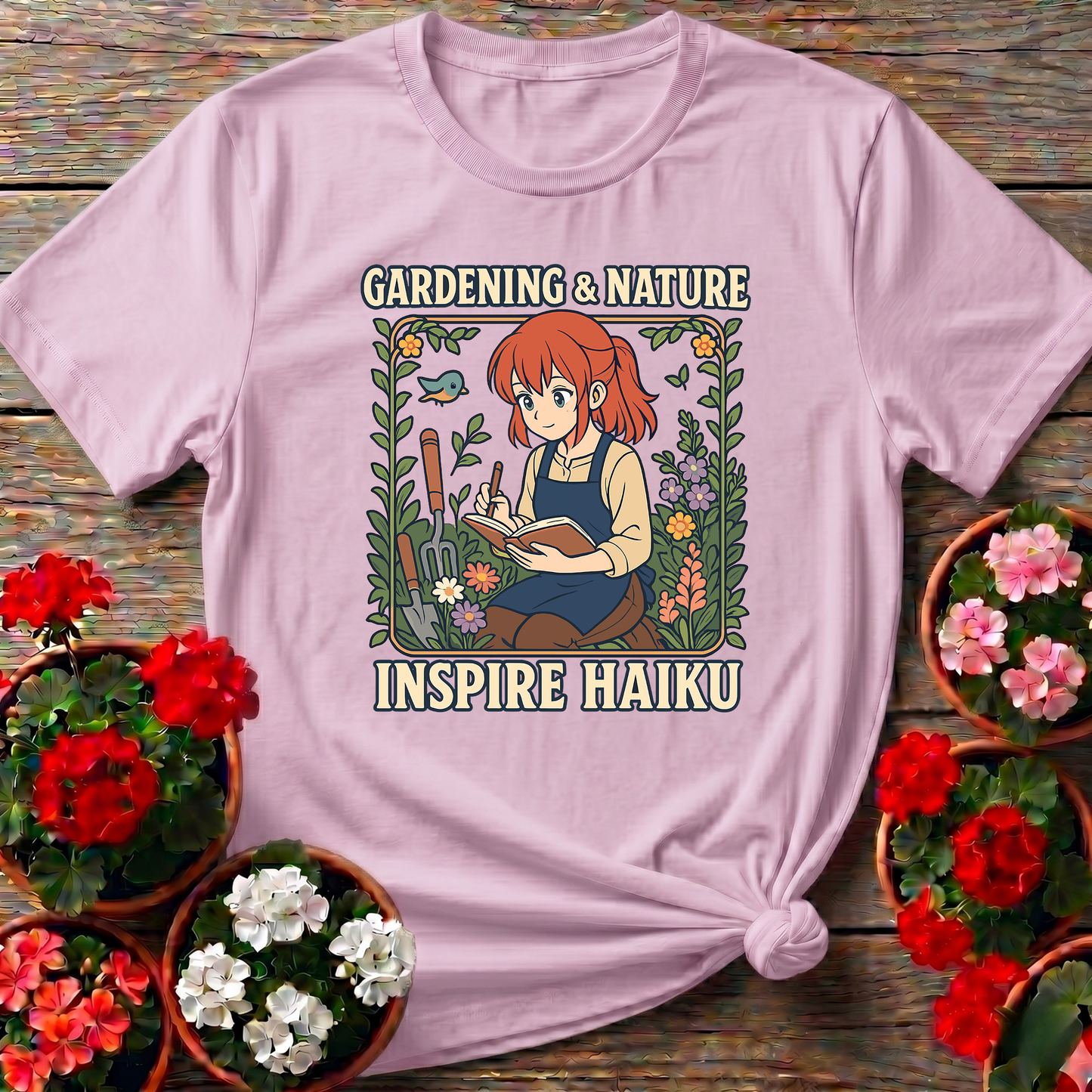 Gardening Nature Inspire Haiku Anime Girl T-shirt