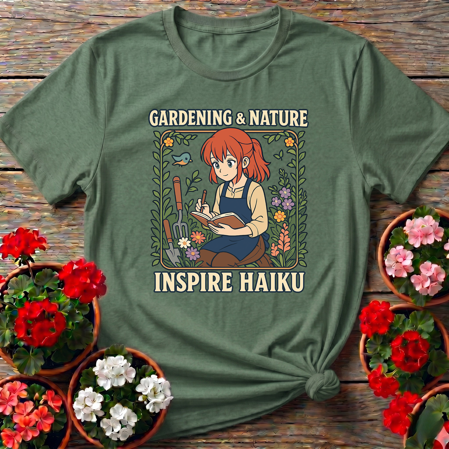 Gardening Nature Inspire Haiku Anime Girl T-shirt