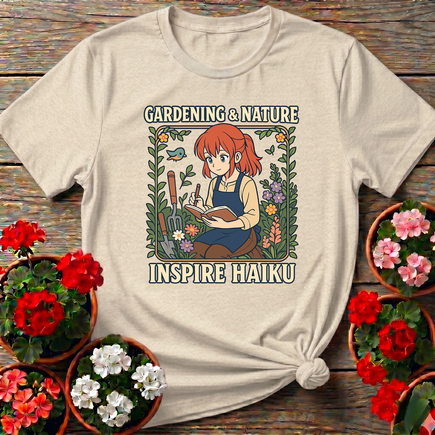 Gardening Nature Inspire Haiku Anime Girl T-shirt
