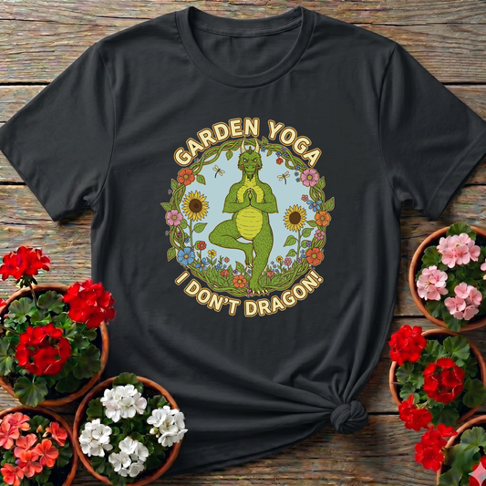 Retro Whimsical Dragon Yoga Botanical Graphic T-Shirt