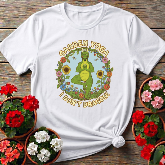Retro Whimsical Dragon Yoga Botanical Graphic T-Shirt