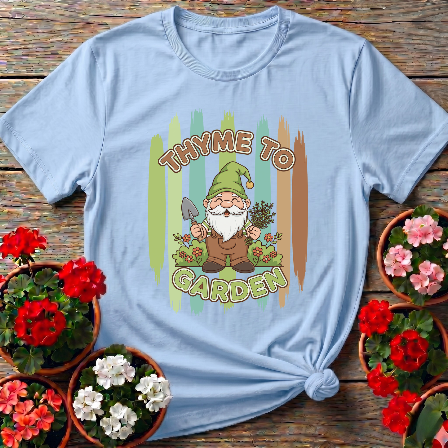 Thyme To Garden Funny Gnome Gardener T-Shirt