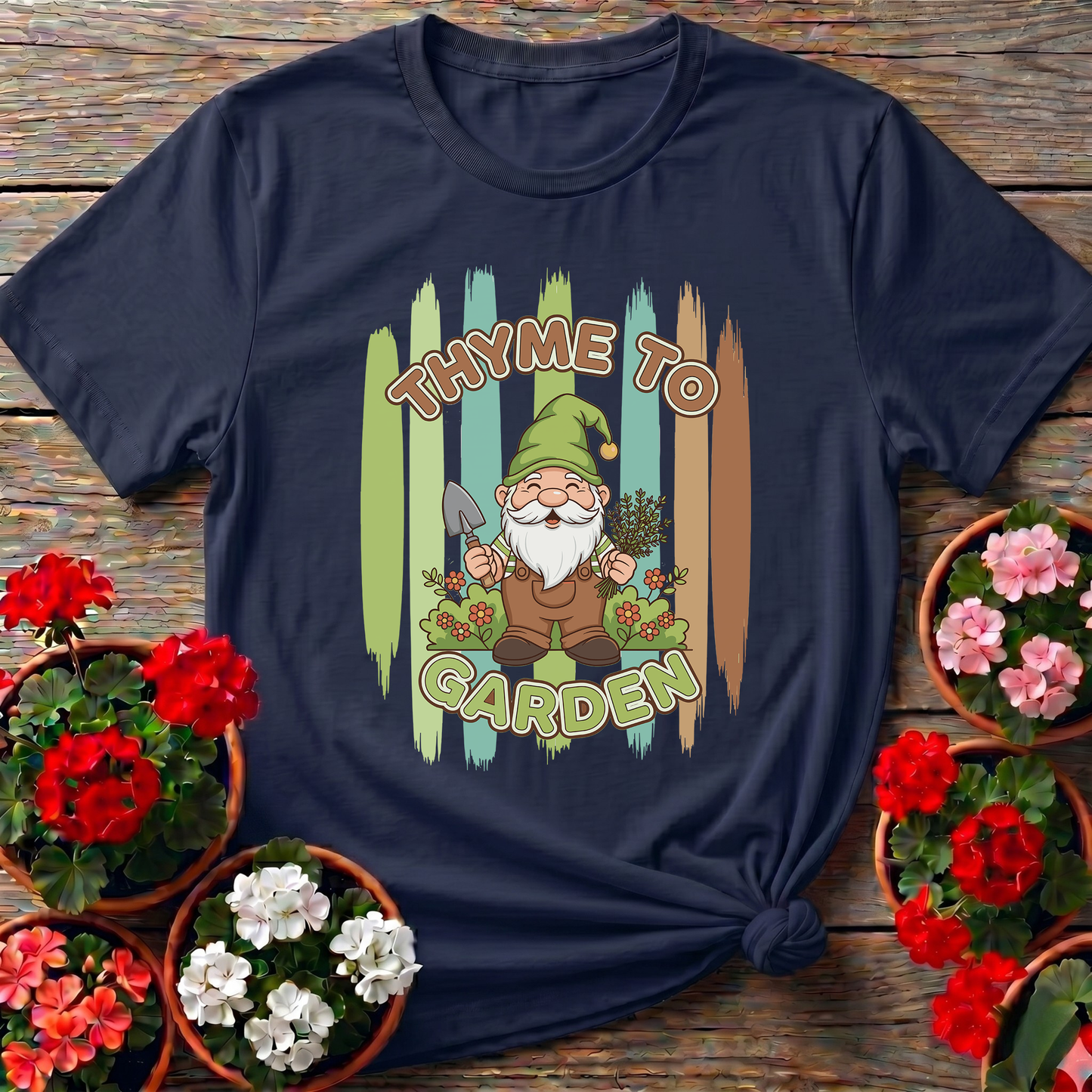 Thyme To Garden Funny Gnome Gardener T-Shirt