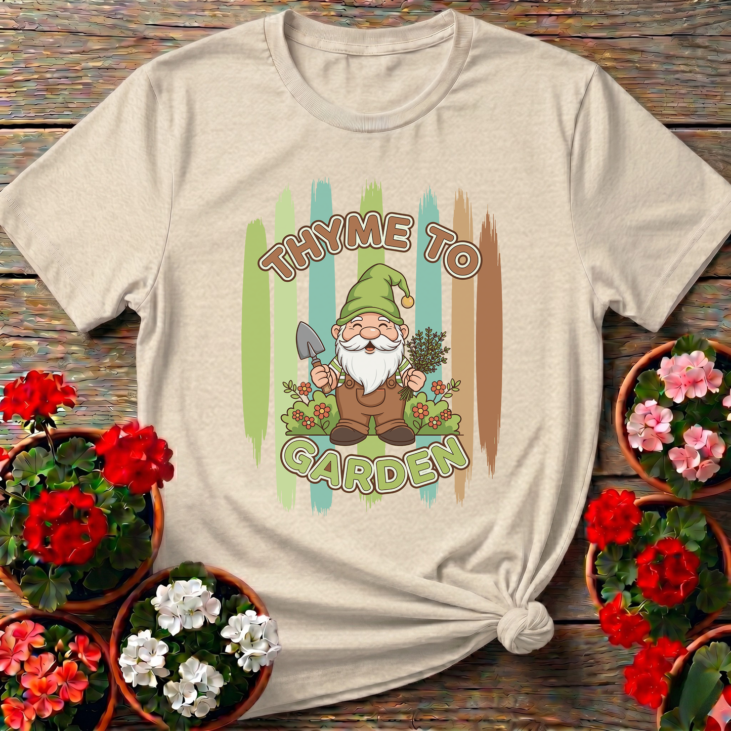 Thyme To Garden Funny Gnome Gardener T-Shirt