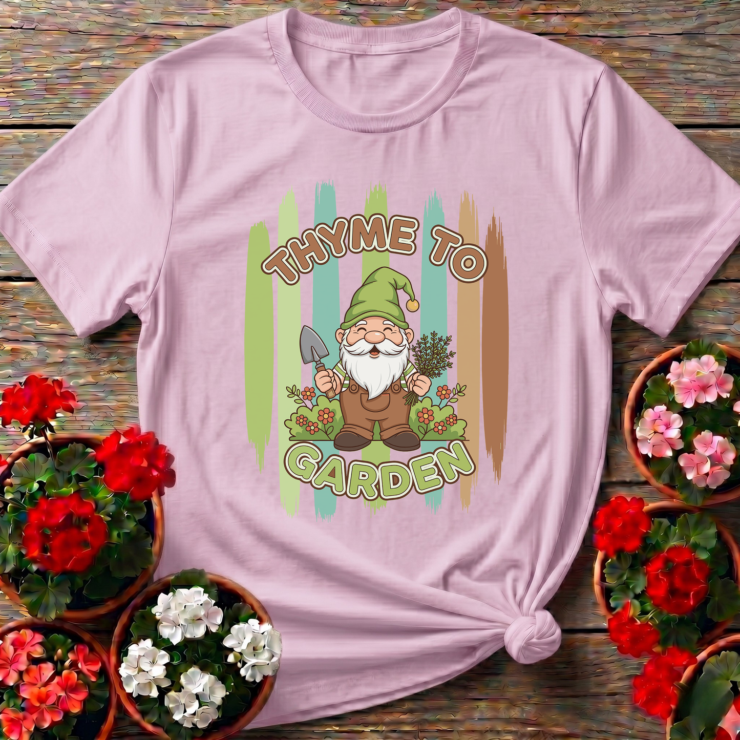 Thyme To Garden Funny Gnome Gardener T-Shirt