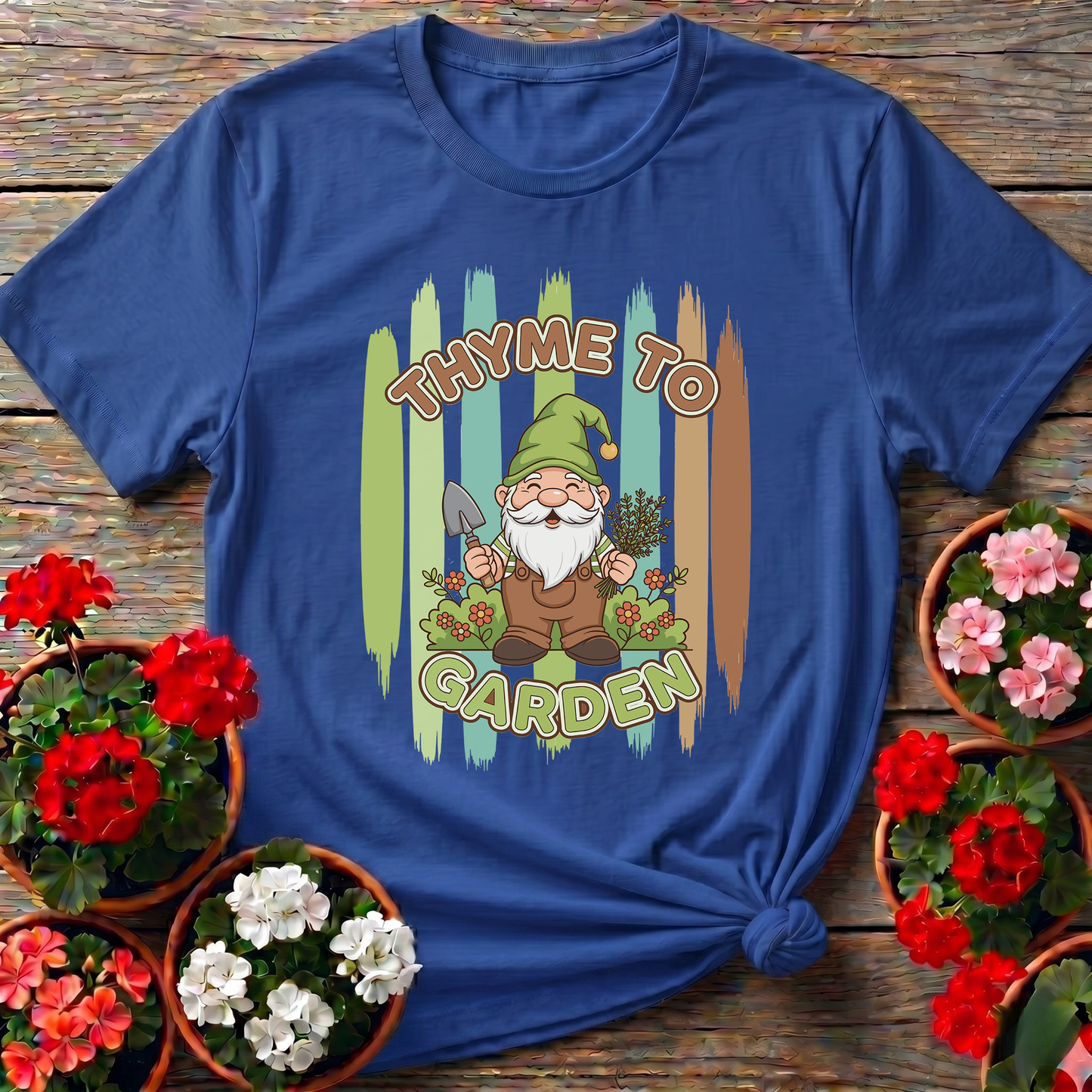 Thyme To Garden Funny Gnome Gardener T-Shirt