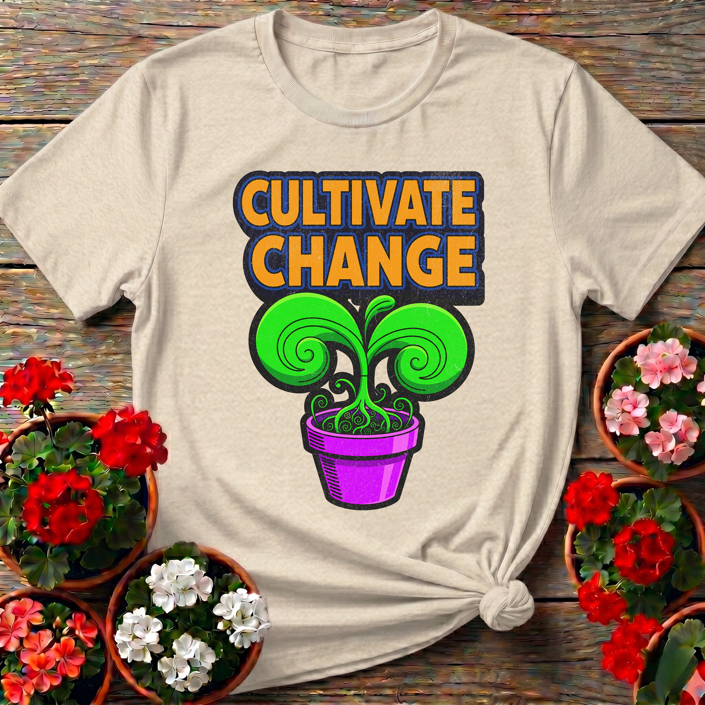 Cultivate Change Motivational Plant Botanical T-Shirt