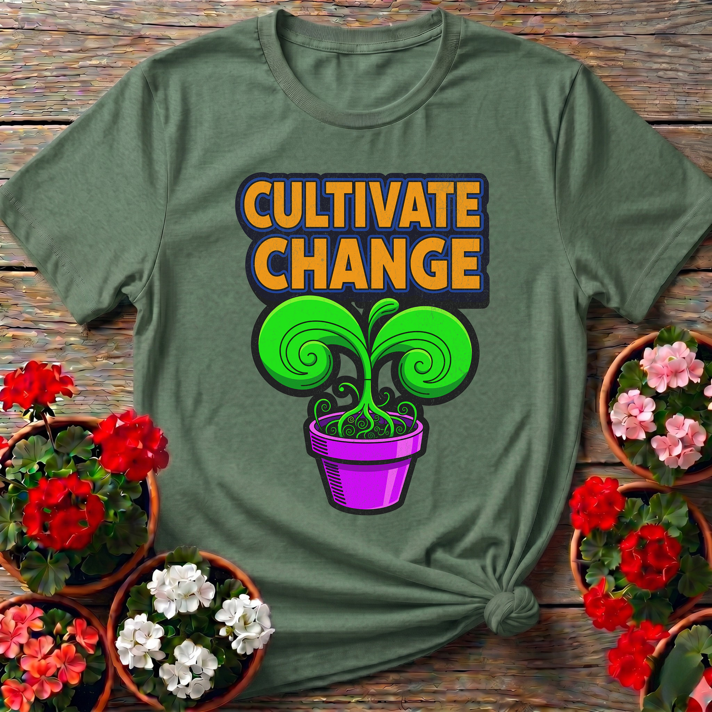 Cultivate Change Motivational Plant Botanical T-Shirt