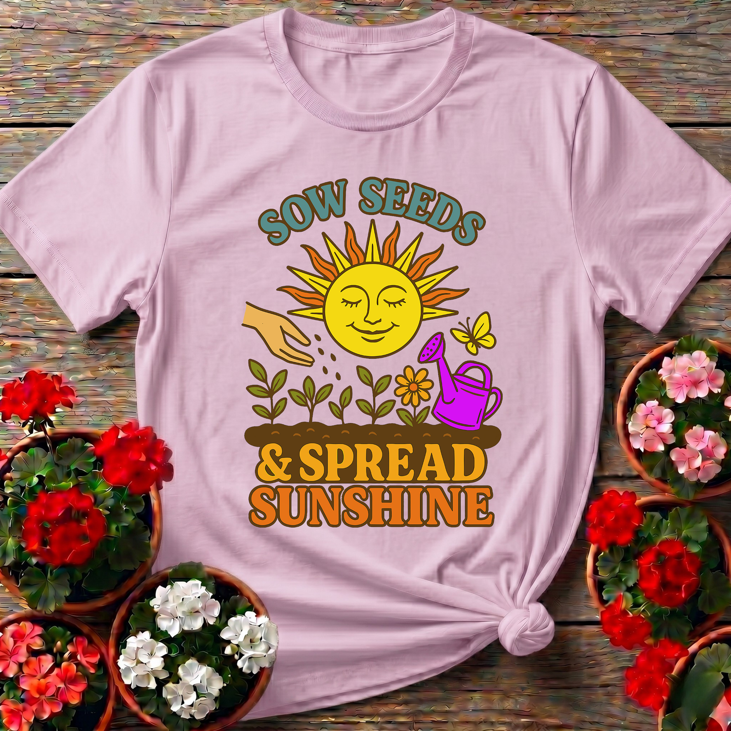 Sow Seeds Spread Sunshine Vintage 70s Gardening Tee