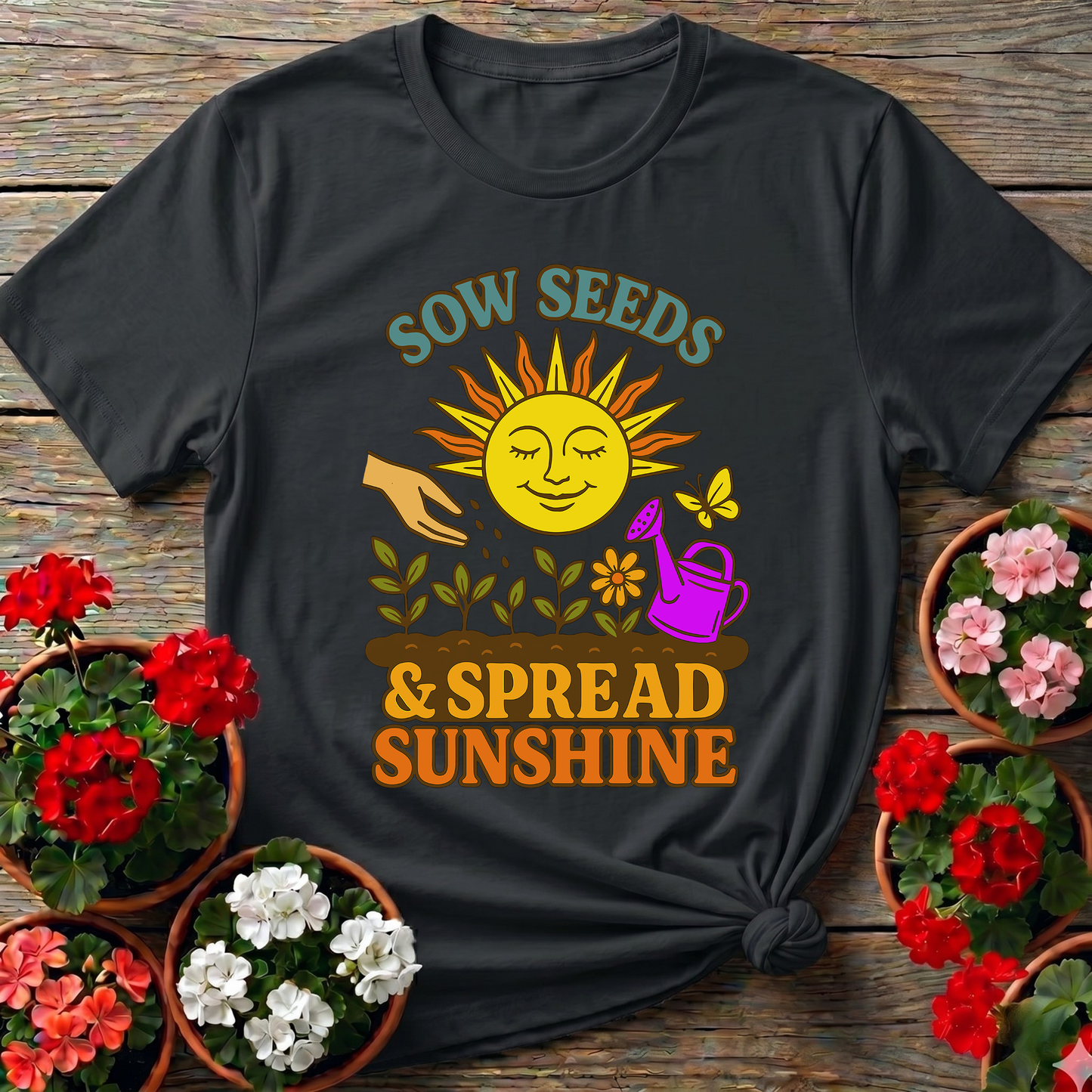 Sow Seeds Spread Sunshine Vintage 70s Gardening Tee