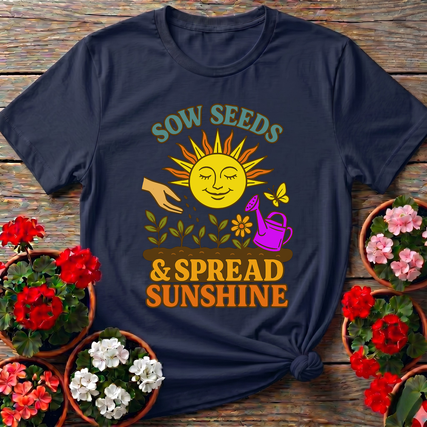 Sow Seeds Spread Sunshine Vintage 70s Gardening Tee