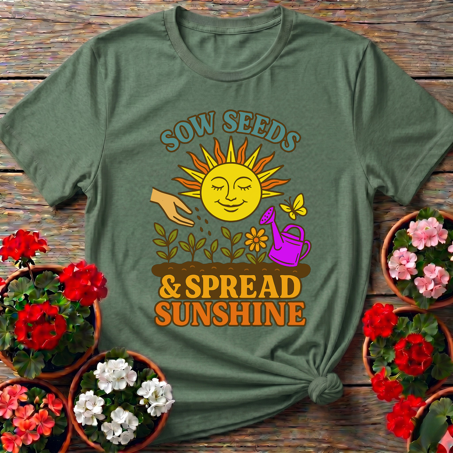Sow Seeds Spread Sunshine Vintage 70s Gardening Tee