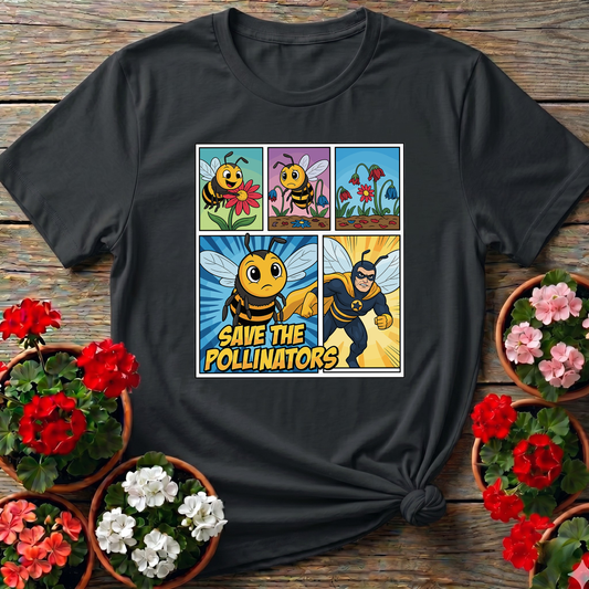 Save The Pollinators Comic Bee Superhero Tee