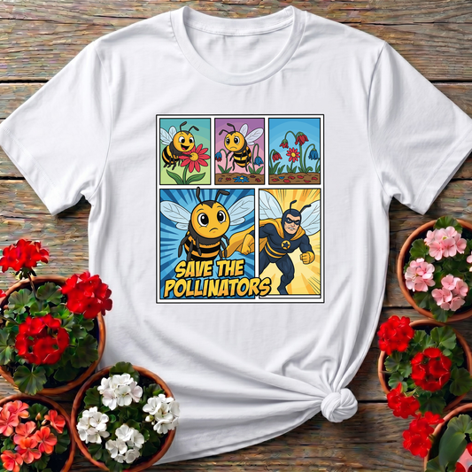 Save The Pollinators Comic Bee Superhero Tee