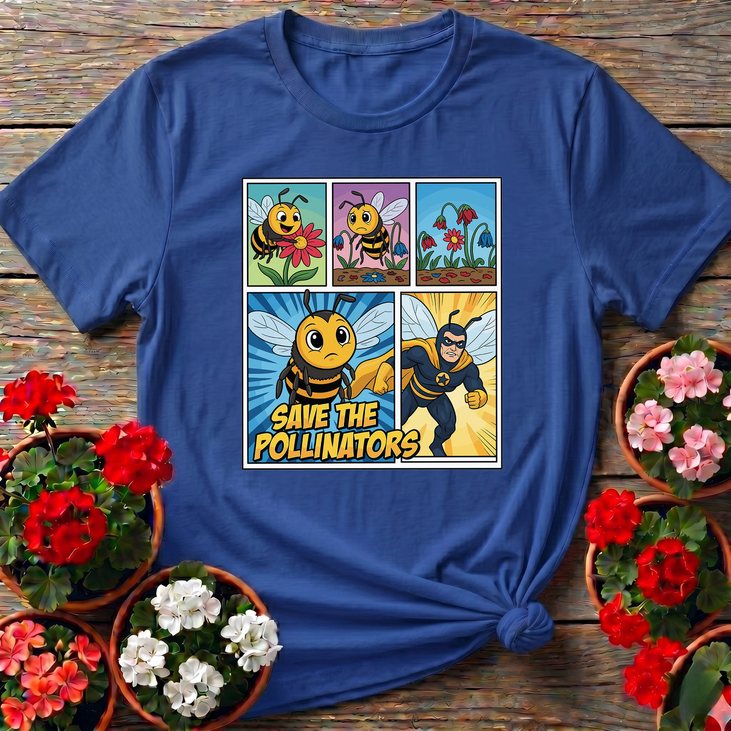 Save The Pollinators Comic Bee Superhero Tee