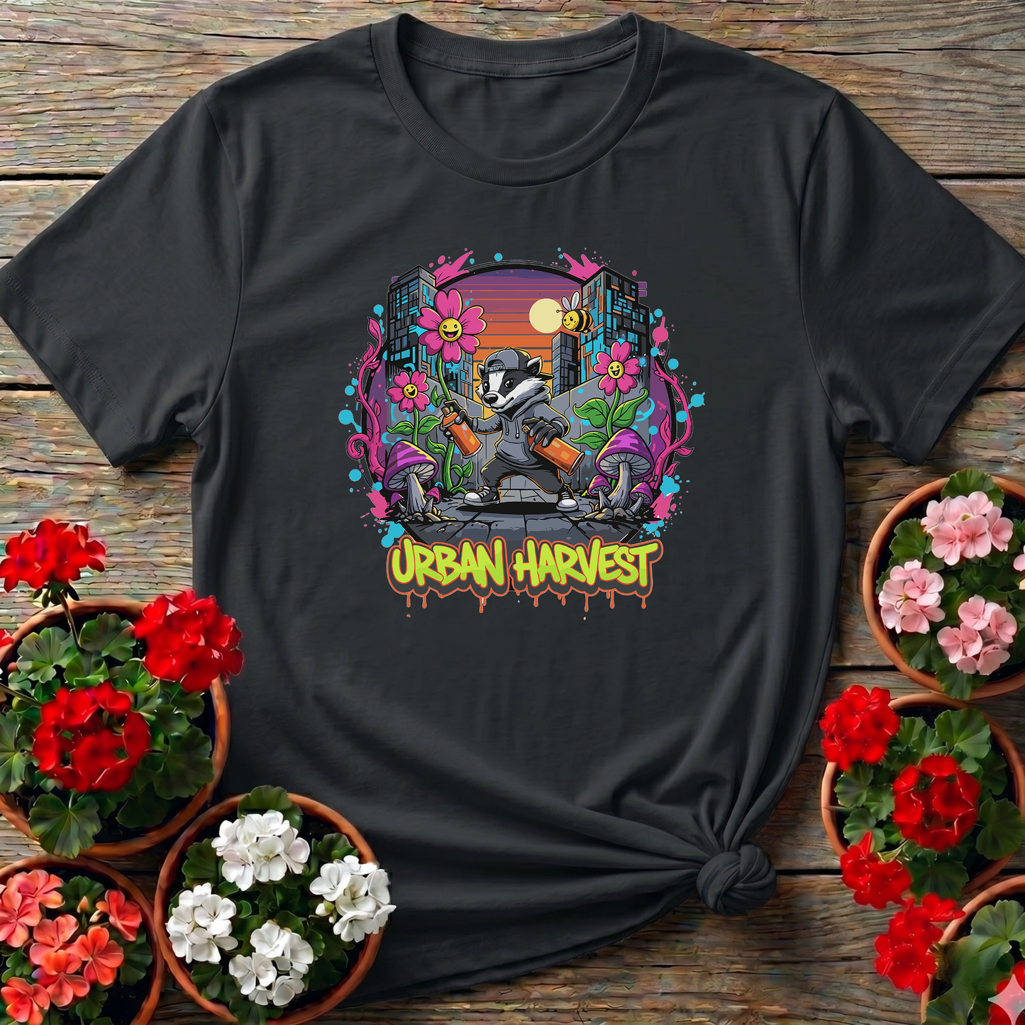Urban Harvest Retro 90s Street Art Badger Tee