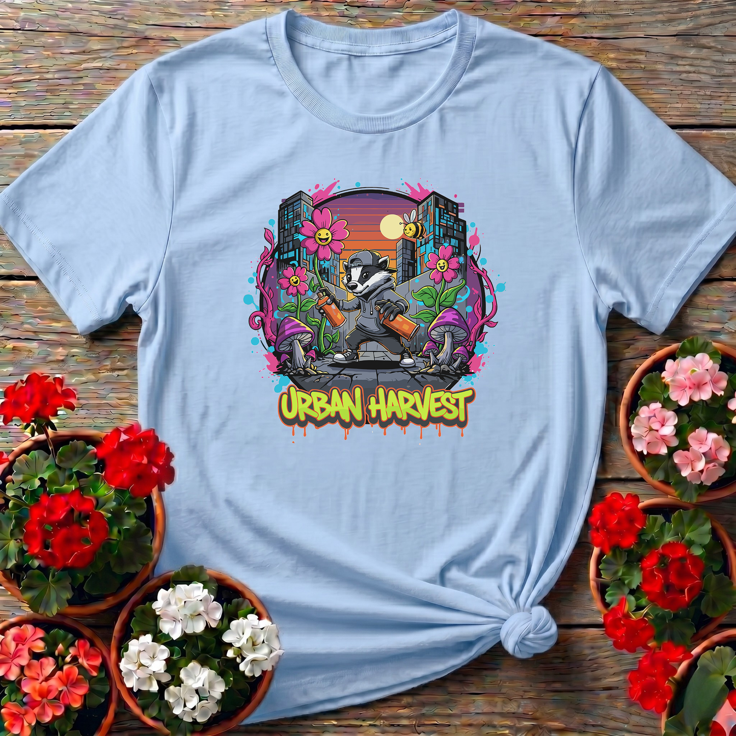 Urban Harvest Retro 90s Street Art Badger Tee