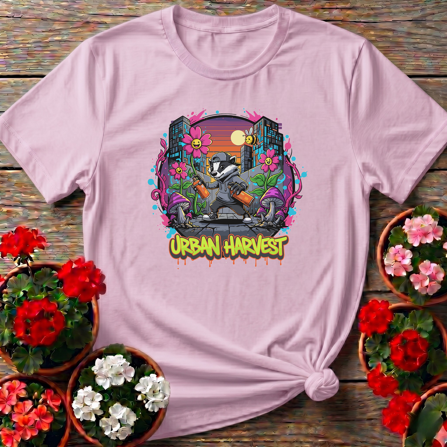 Urban Harvest Retro 90s Street Art Badger Tee