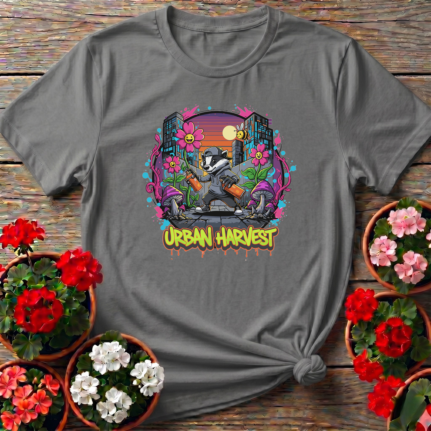 Urban Harvest Retro 90s Street Art Badger Tee