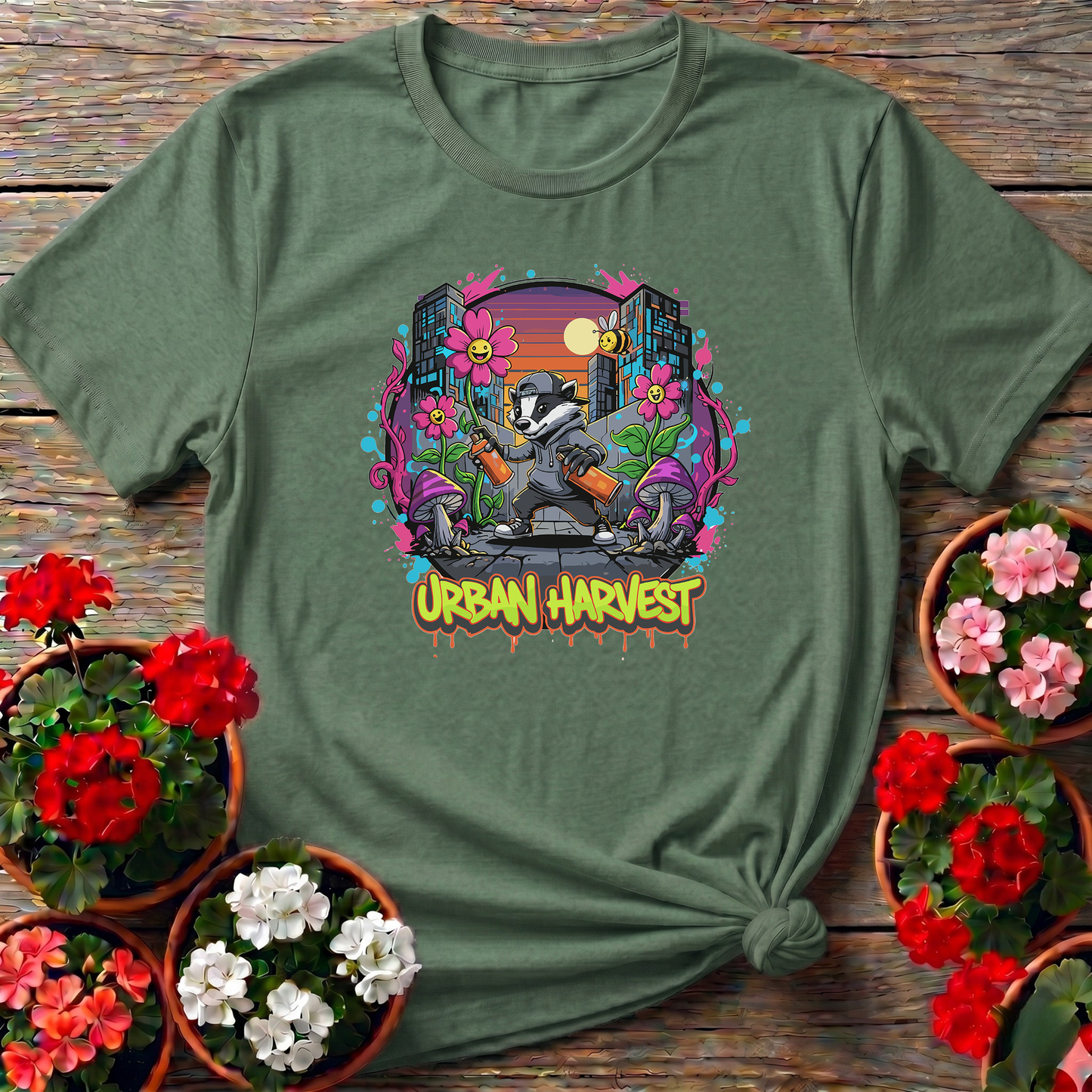 Urban Harvest Retro 90s Street Art Badger Tee