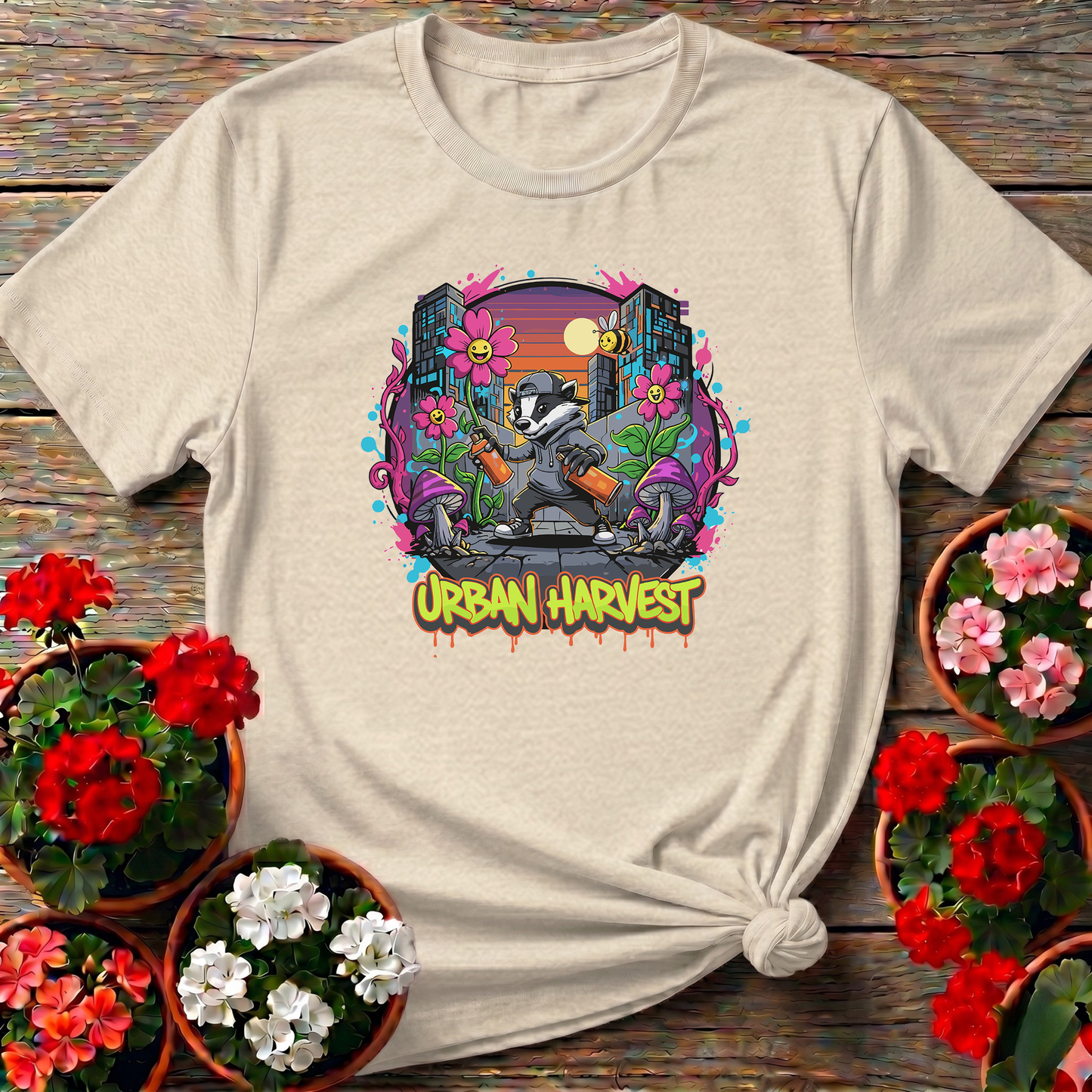 Urban Harvest Retro 90s Street Art Badger Tee