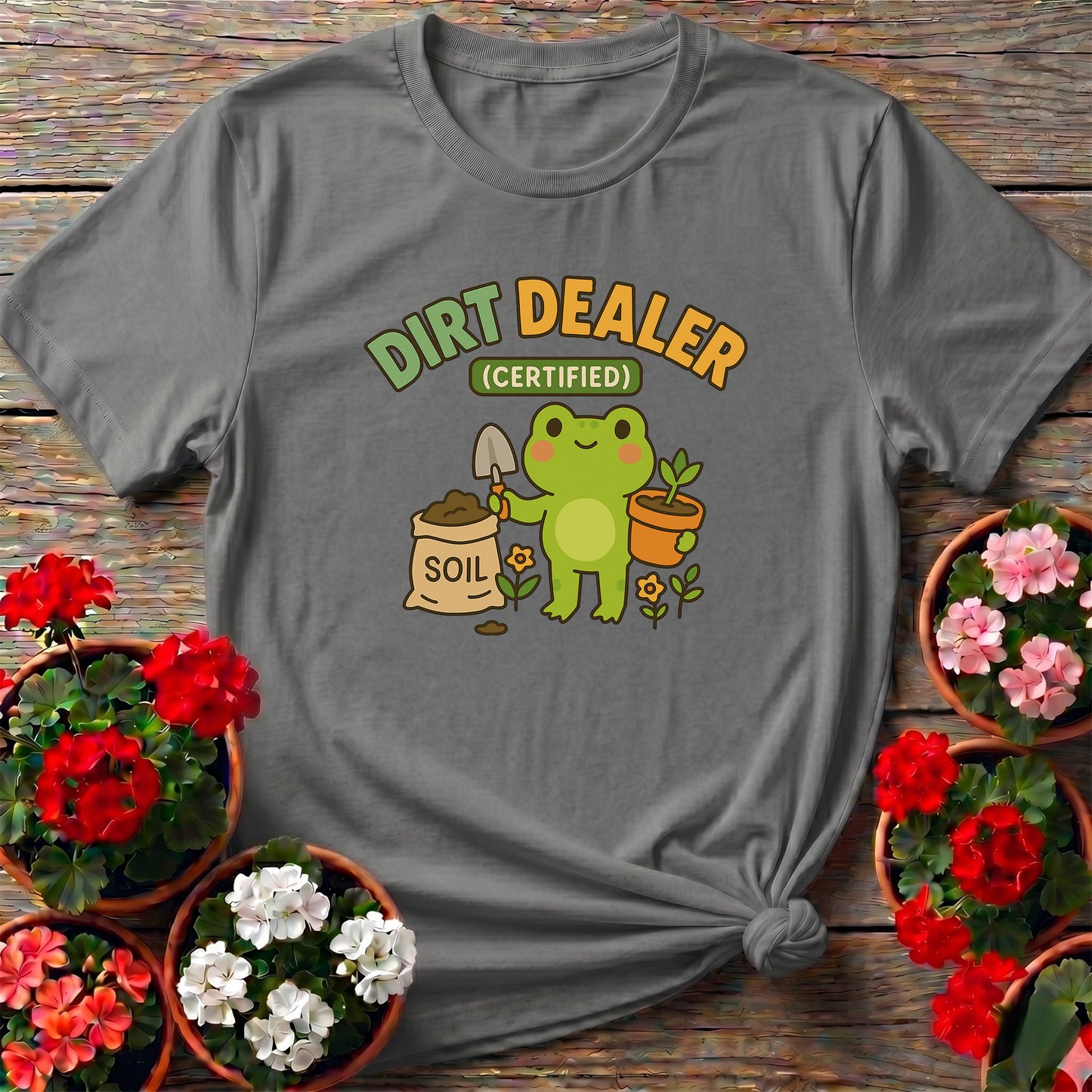 Certified Dirt Dealer Funny Frog Gardener Tee