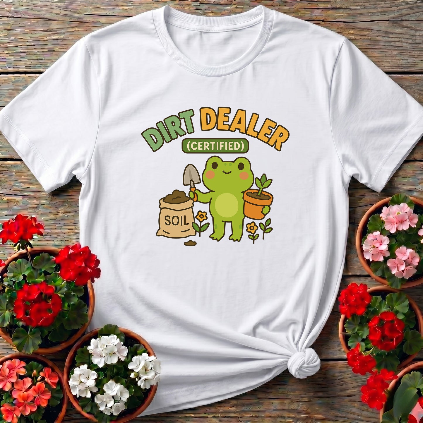 Certified Dirt Dealer Funny Frog Gardener Tee