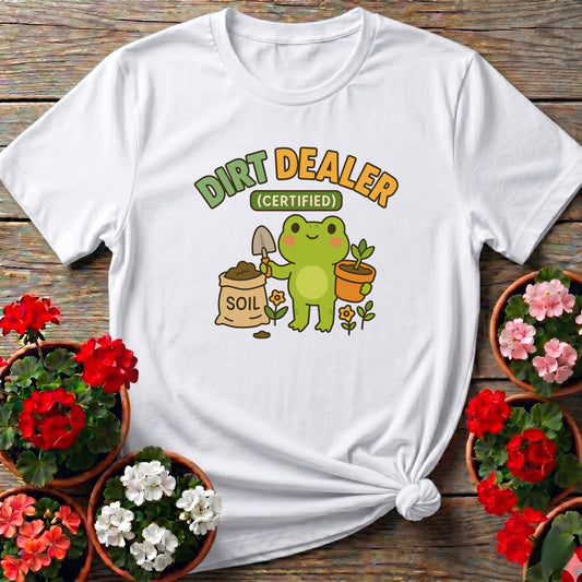 Certified Dirt Dealer Funny Frog Gardener Tee