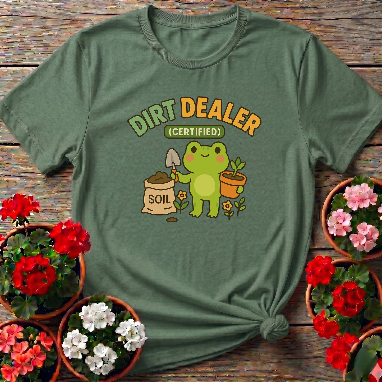 Certified Dirt Dealer Funny Frog Gardener Tee