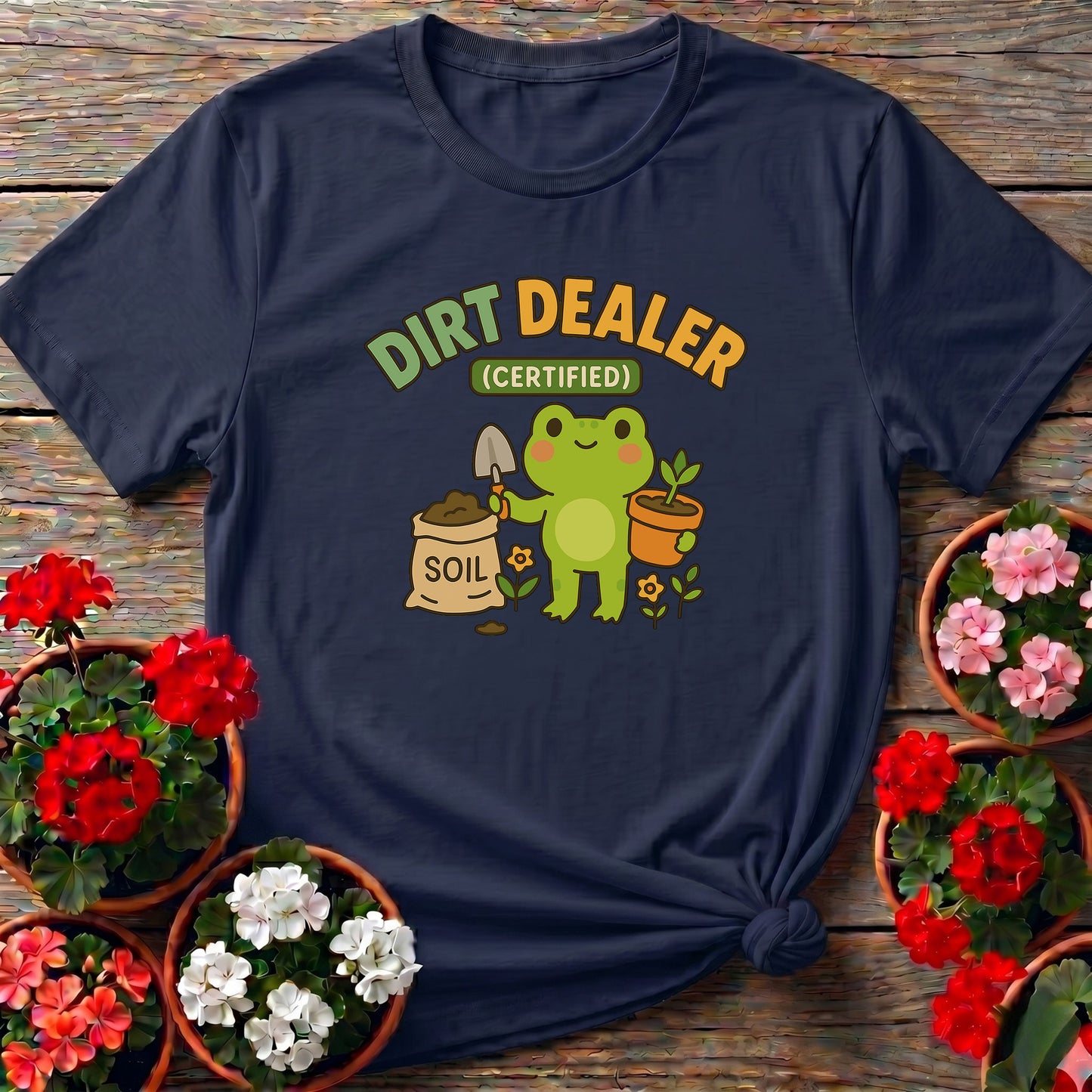 Certified Dirt Dealer Funny Frog Gardener Tee
