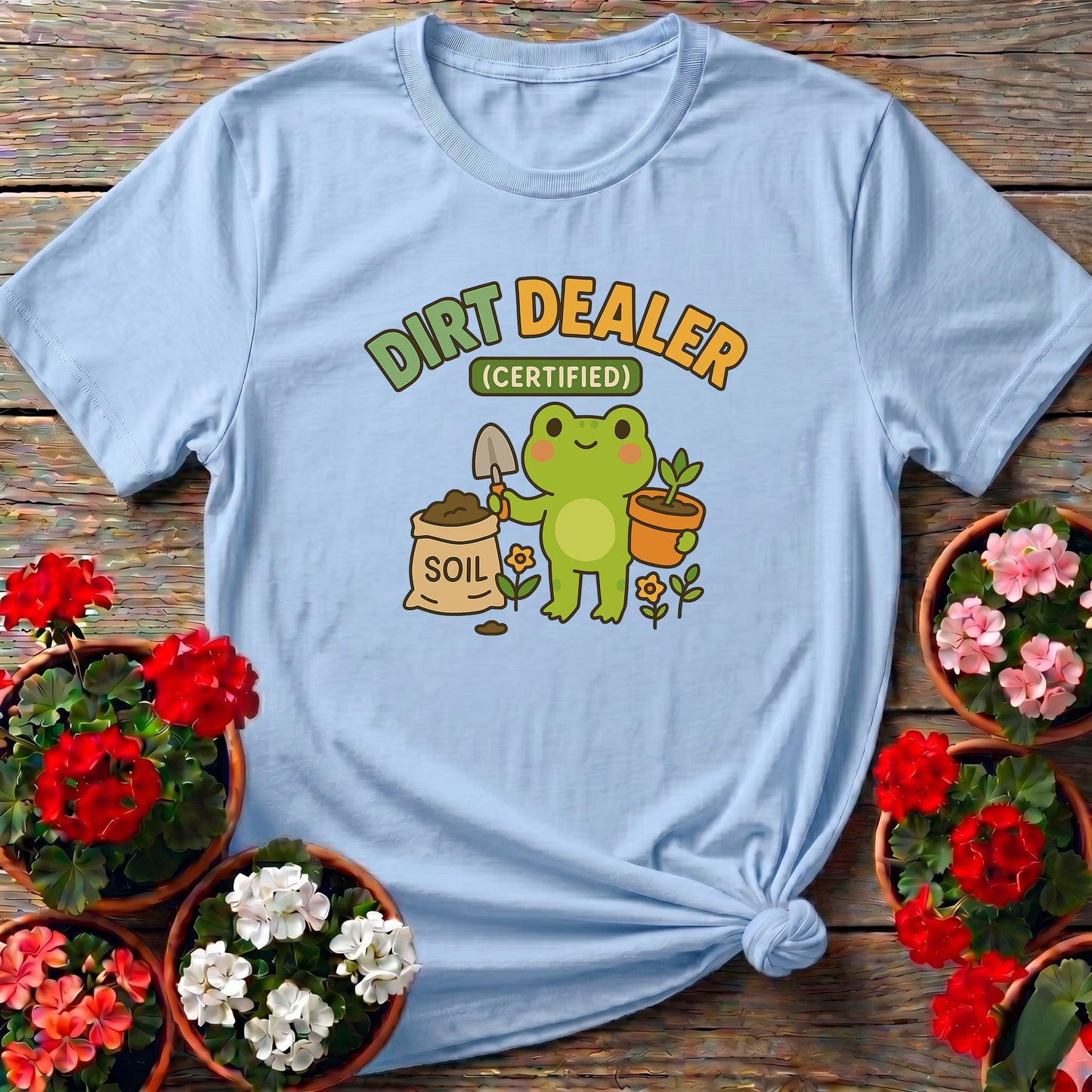 Certified Dirt Dealer Funny Frog Gardener Tee