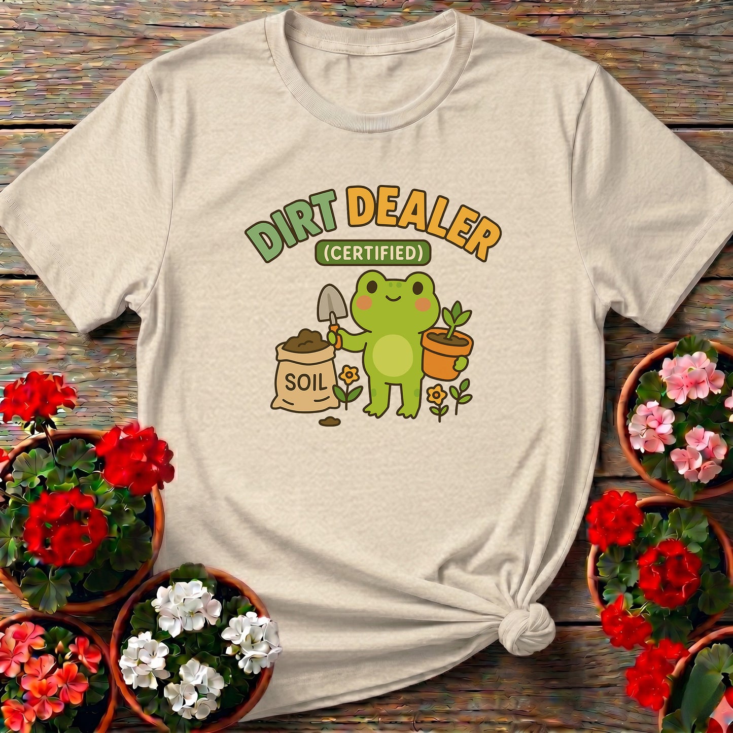 Certified Dirt Dealer Funny Frog Gardener Tee