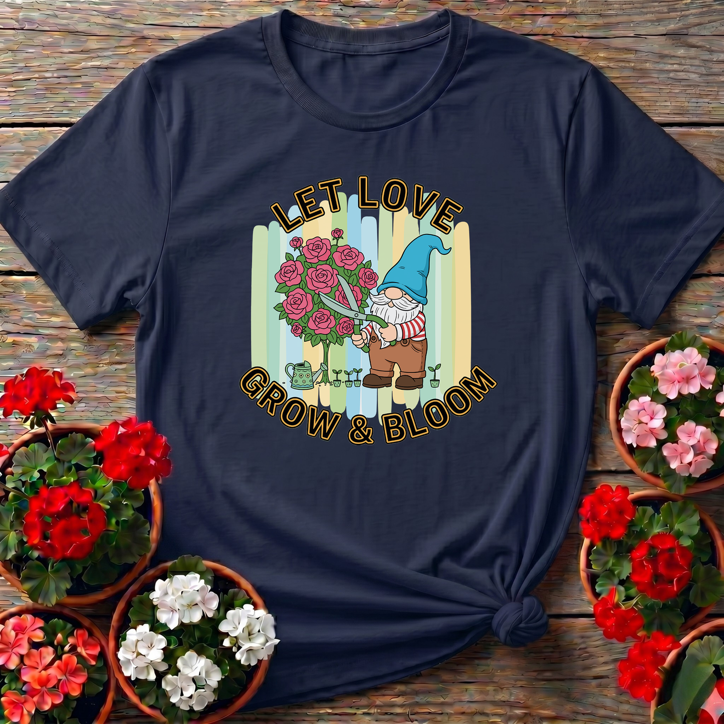 Let Love Grow & Bloom Funny Garden Gnome Tee
