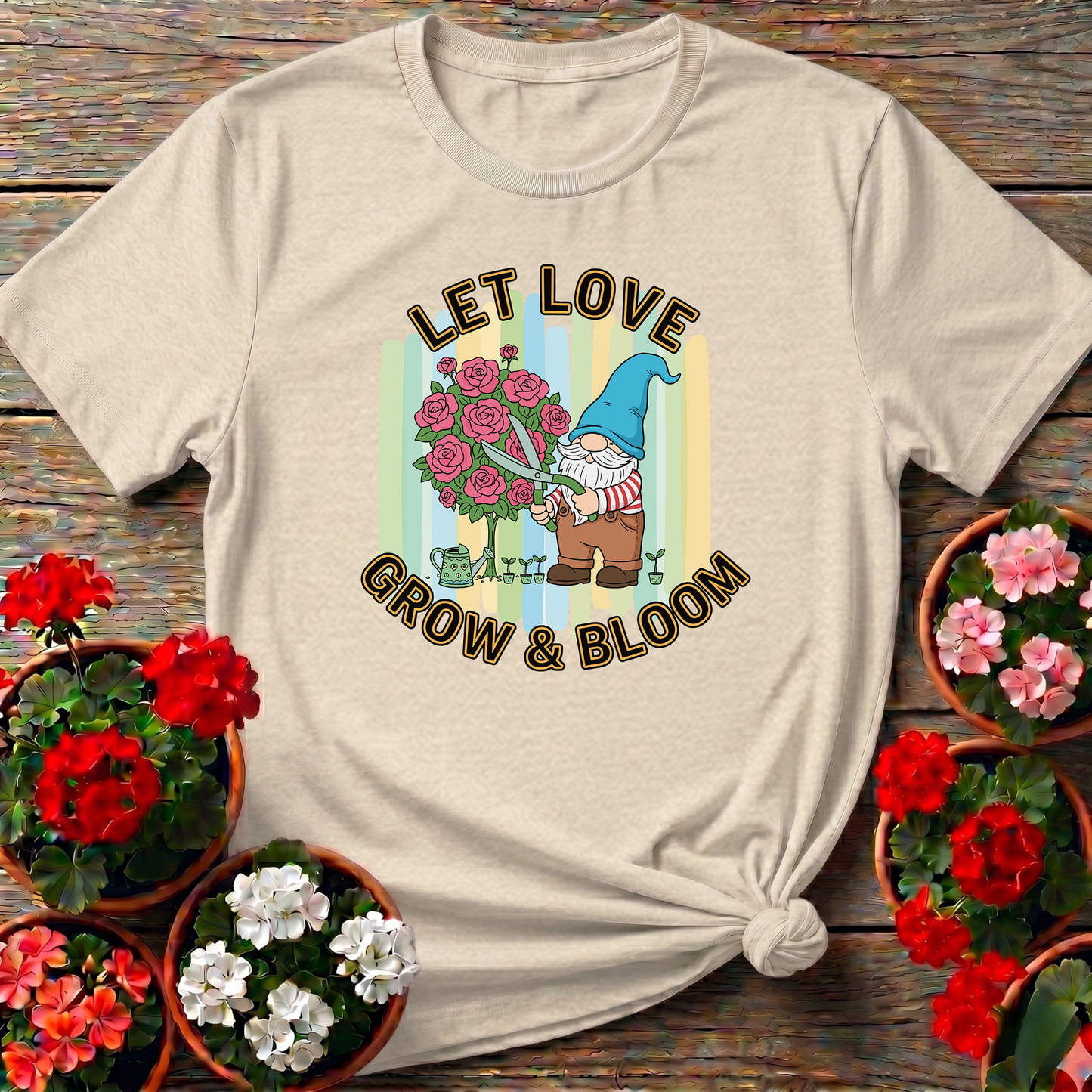 Let Love Grow & Bloom Funny Garden Gnome Tee