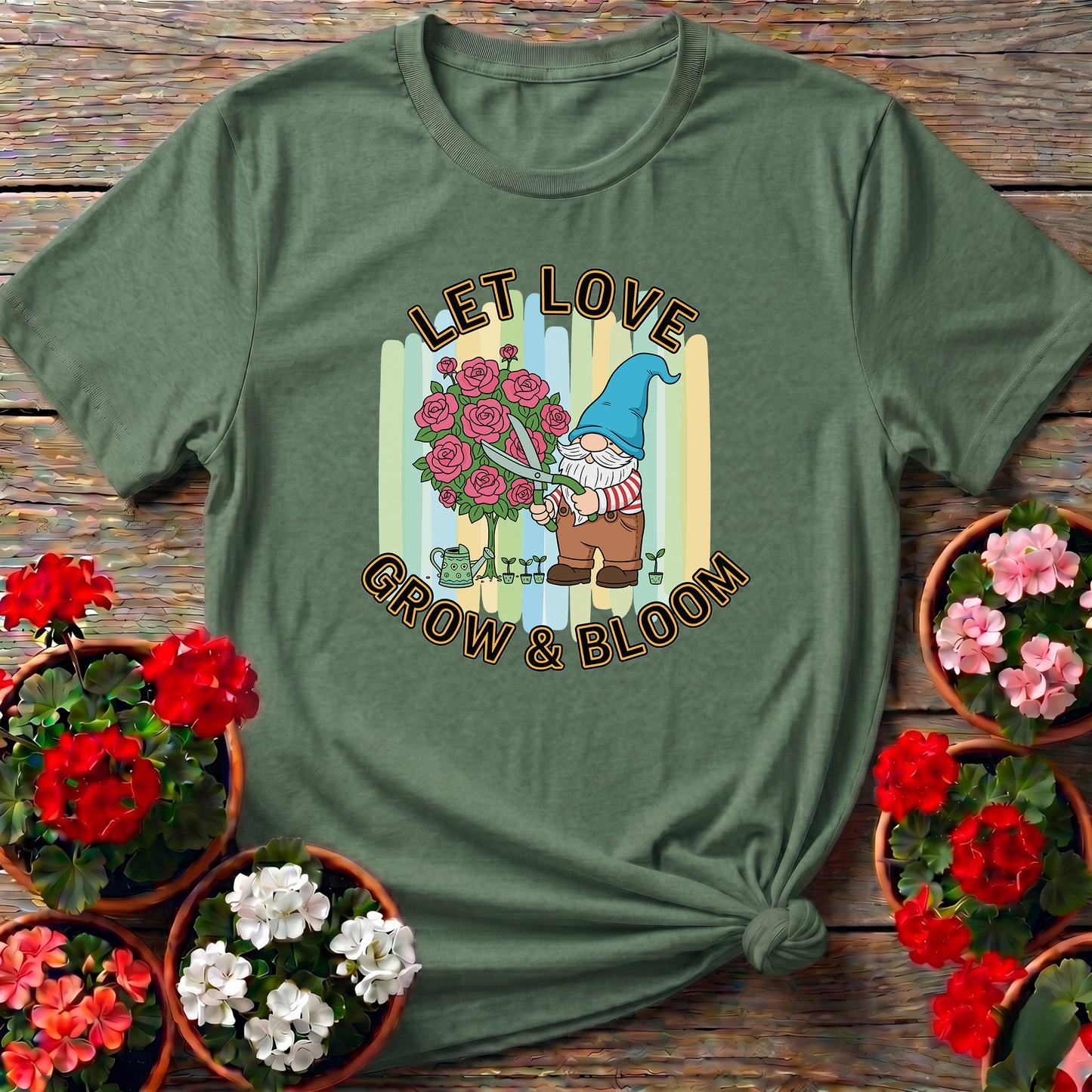 Let Love Grow & Bloom Funny Garden Gnome Tee