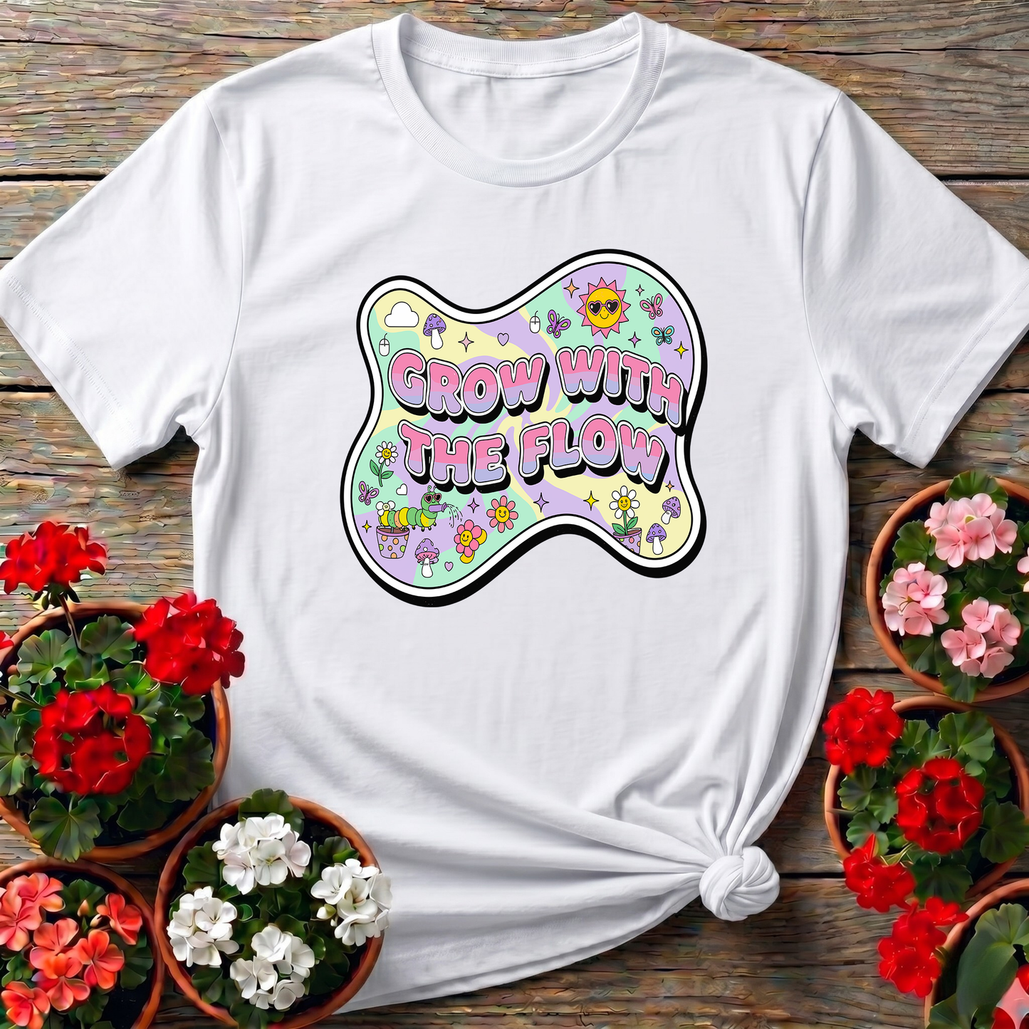 Groovy Grow With The Flow Retro Y2K Garden Tee