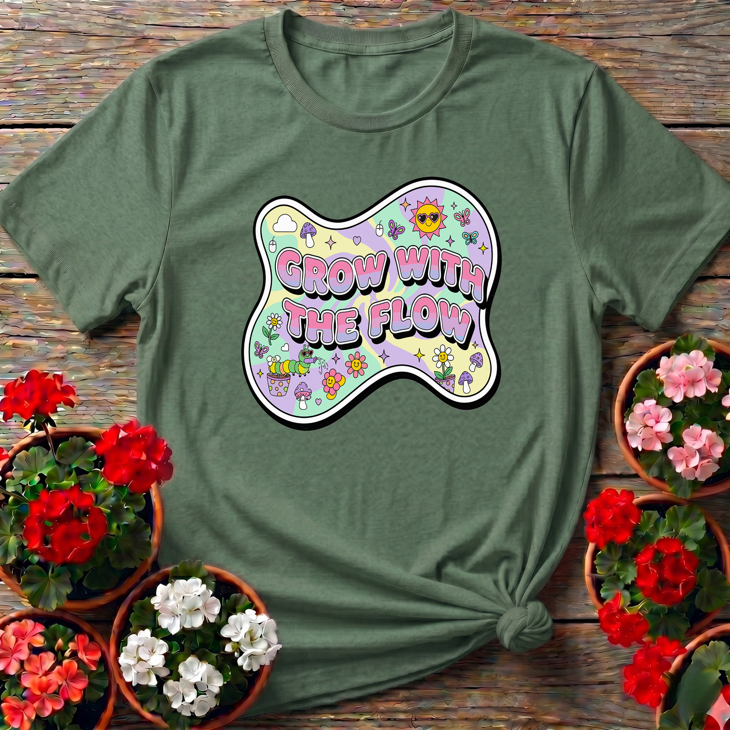 Groovy Grow With The Flow Retro Y2K Garden Tee