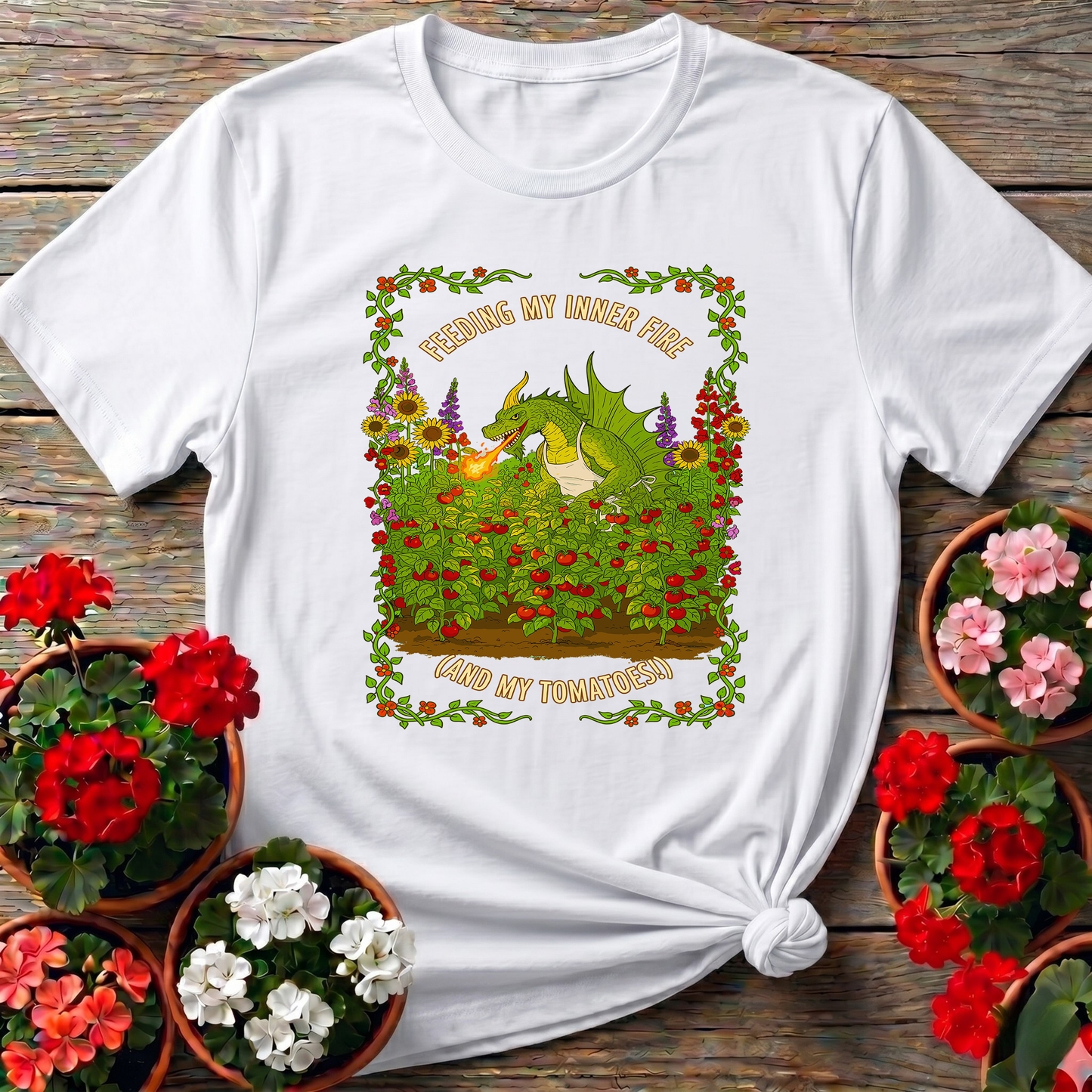 Feeding My Inner Fire Tomatoes Funny Dragon Tee