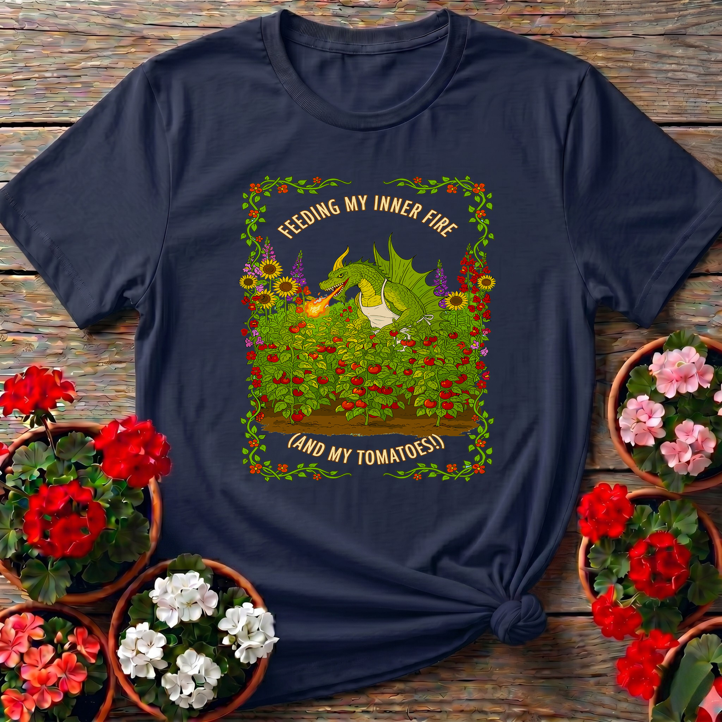 Feeding My Inner Fire Tomatoes Funny Dragon Tee