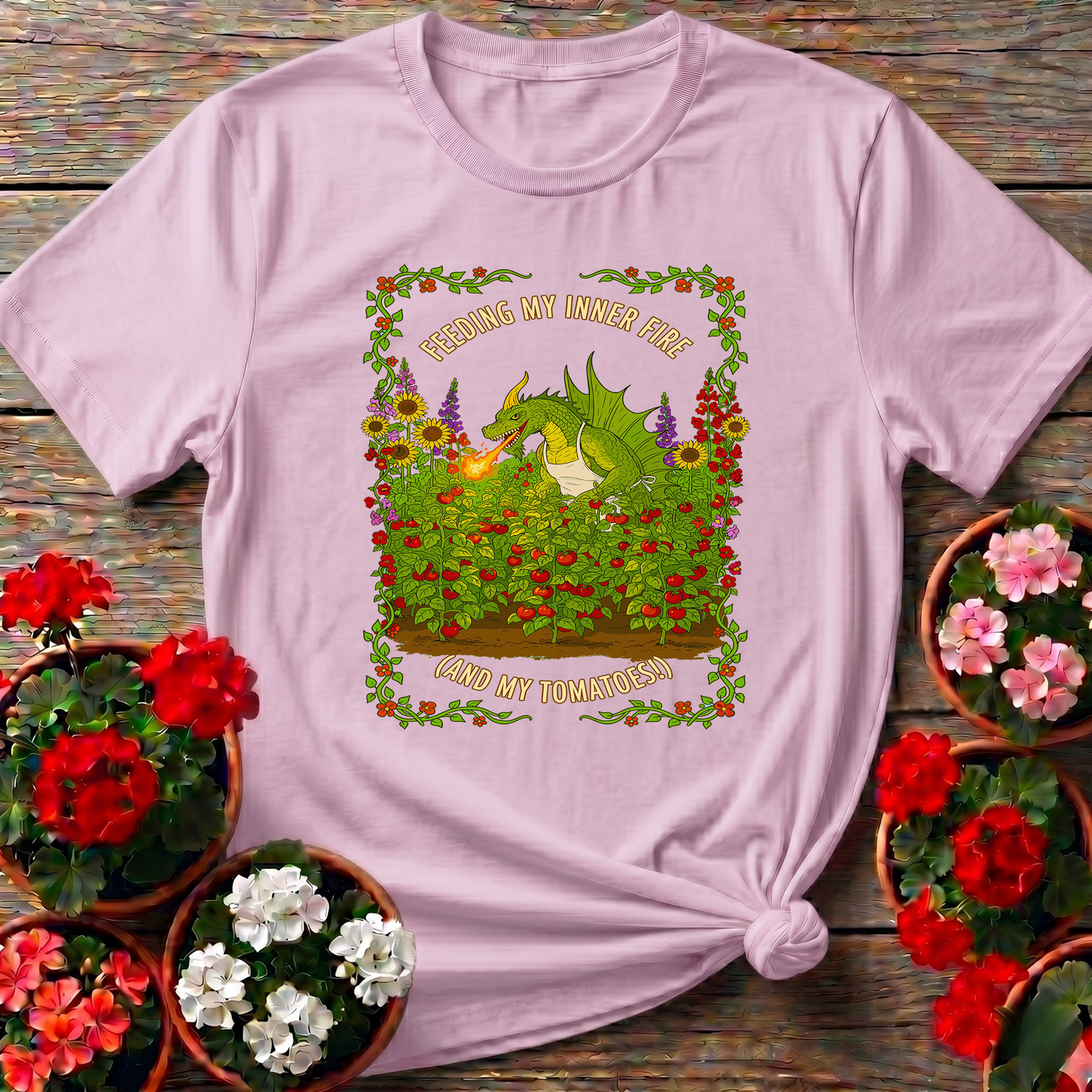 Feeding My Inner Fire Tomatoes Funny Dragon Tee