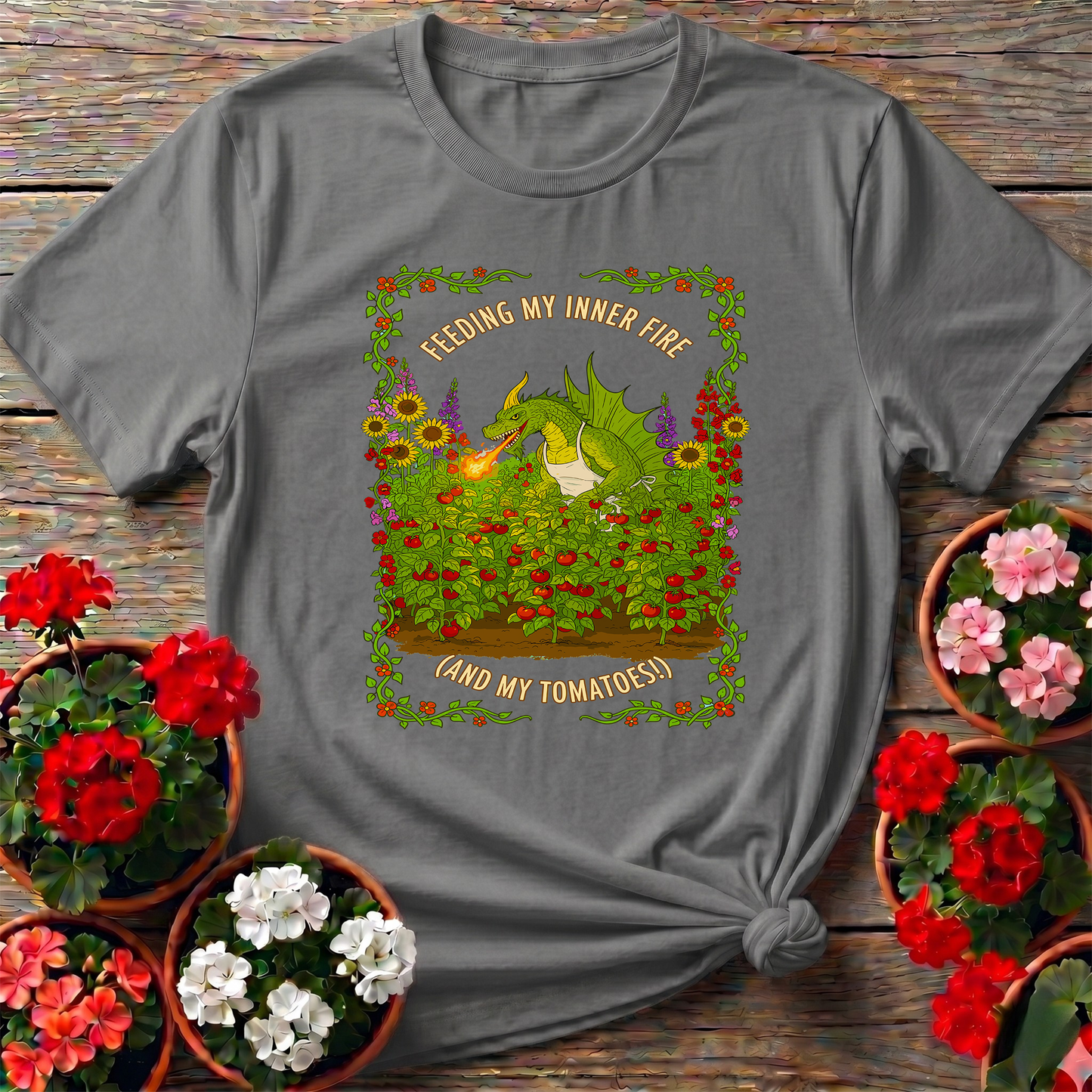 Feeding My Inner Fire Tomatoes Funny Dragon Tee