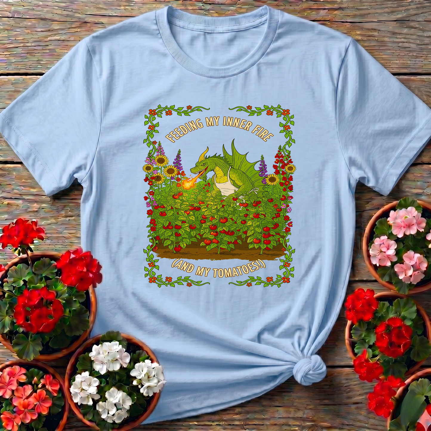 Feeding My Inner Fire Tomatoes Funny Dragon Tee