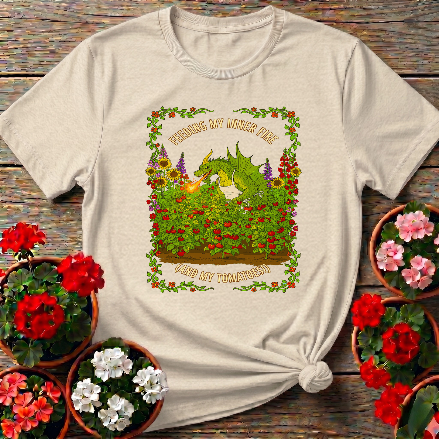 Feeding My Inner Fire Tomatoes Funny Dragon Tee