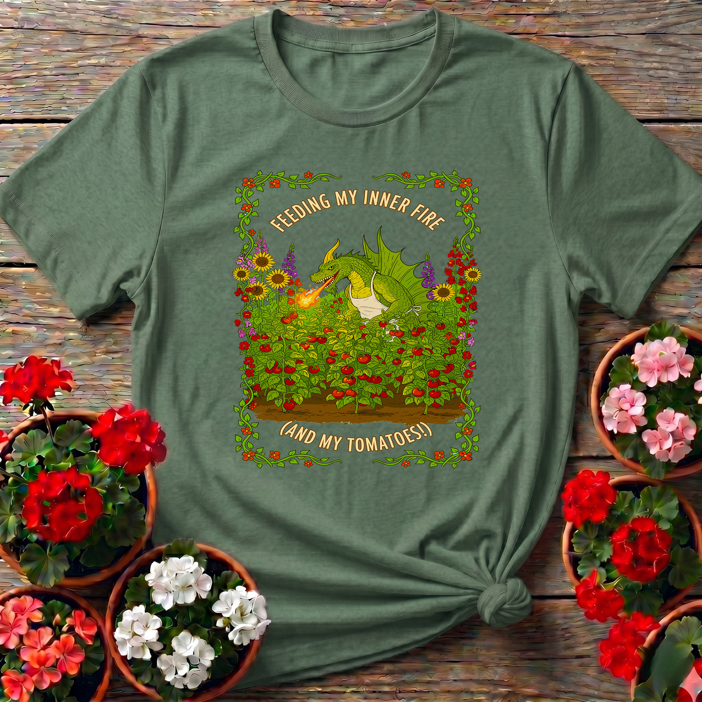 Feeding My Inner Fire Tomatoes Funny Dragon Tee