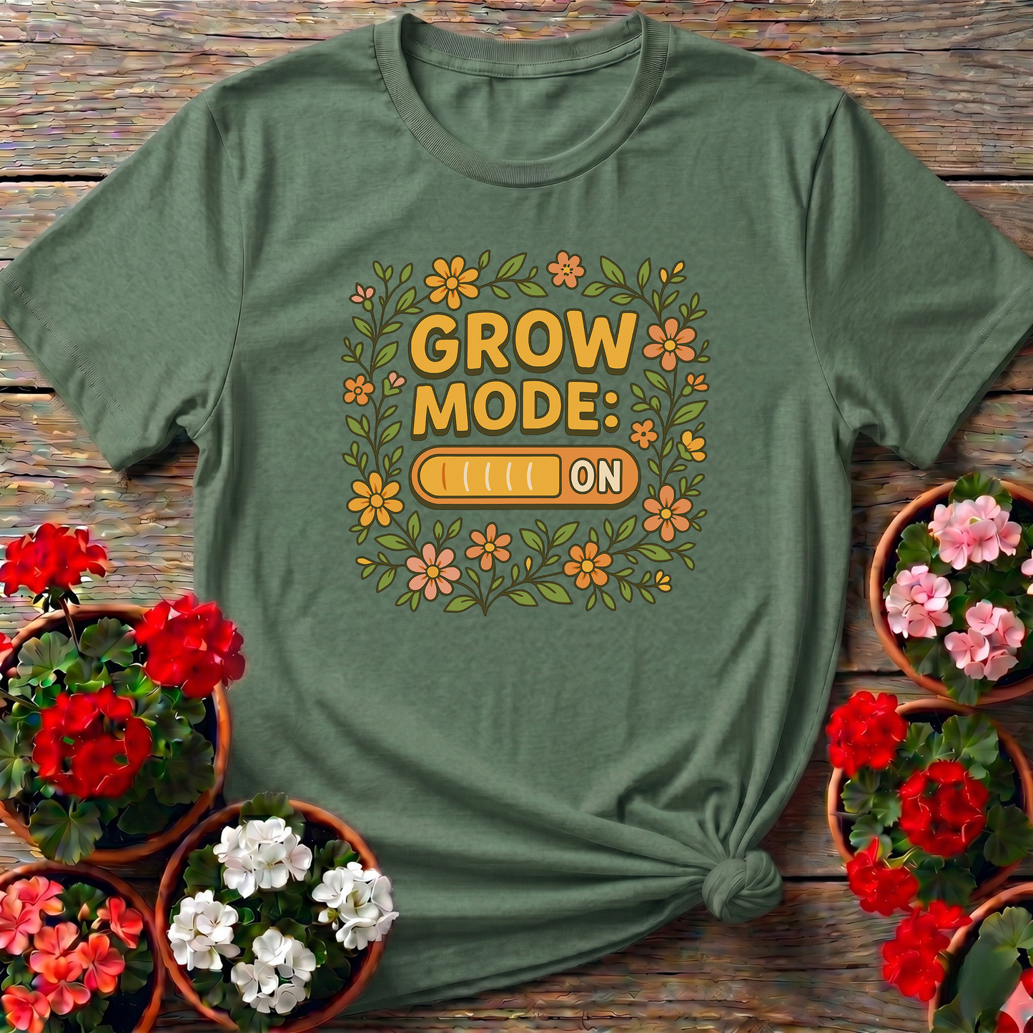 Grow Mode On Retro Floral T-shirt