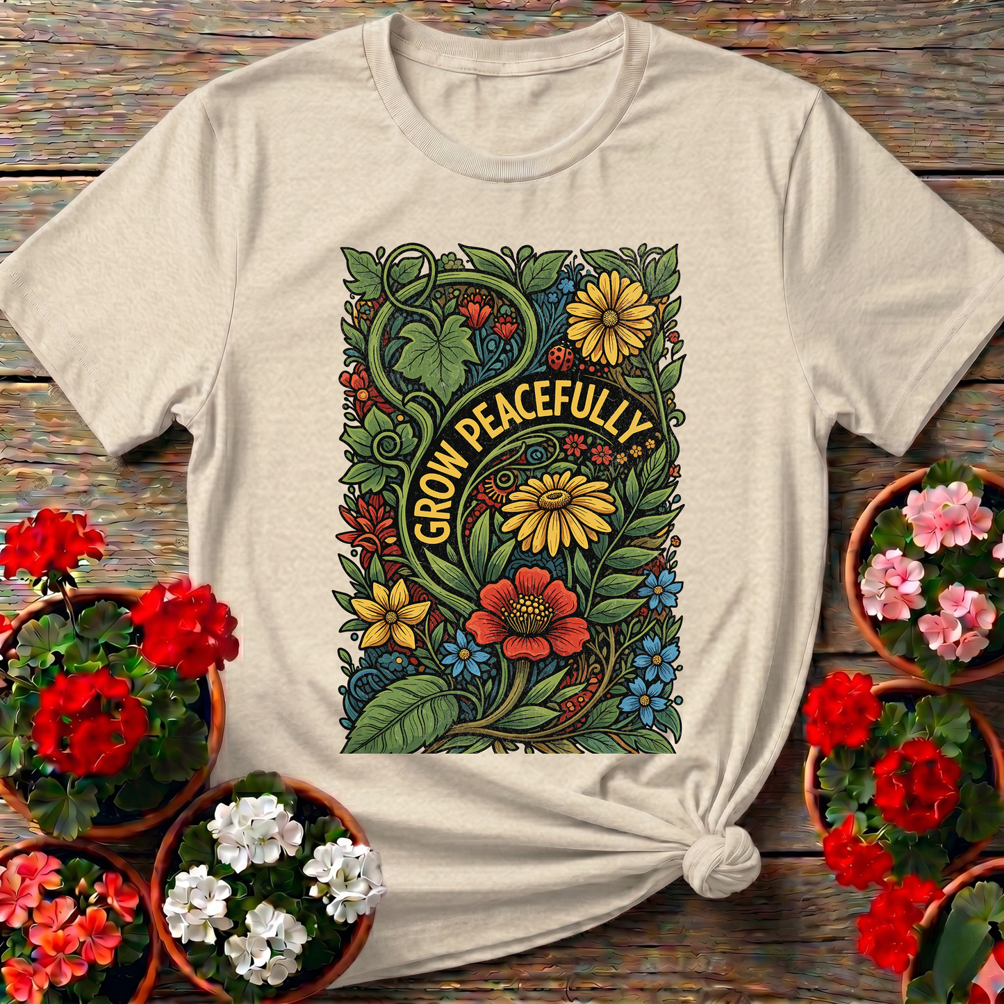Grow Peacefully Mindful Garden Graphic Tee