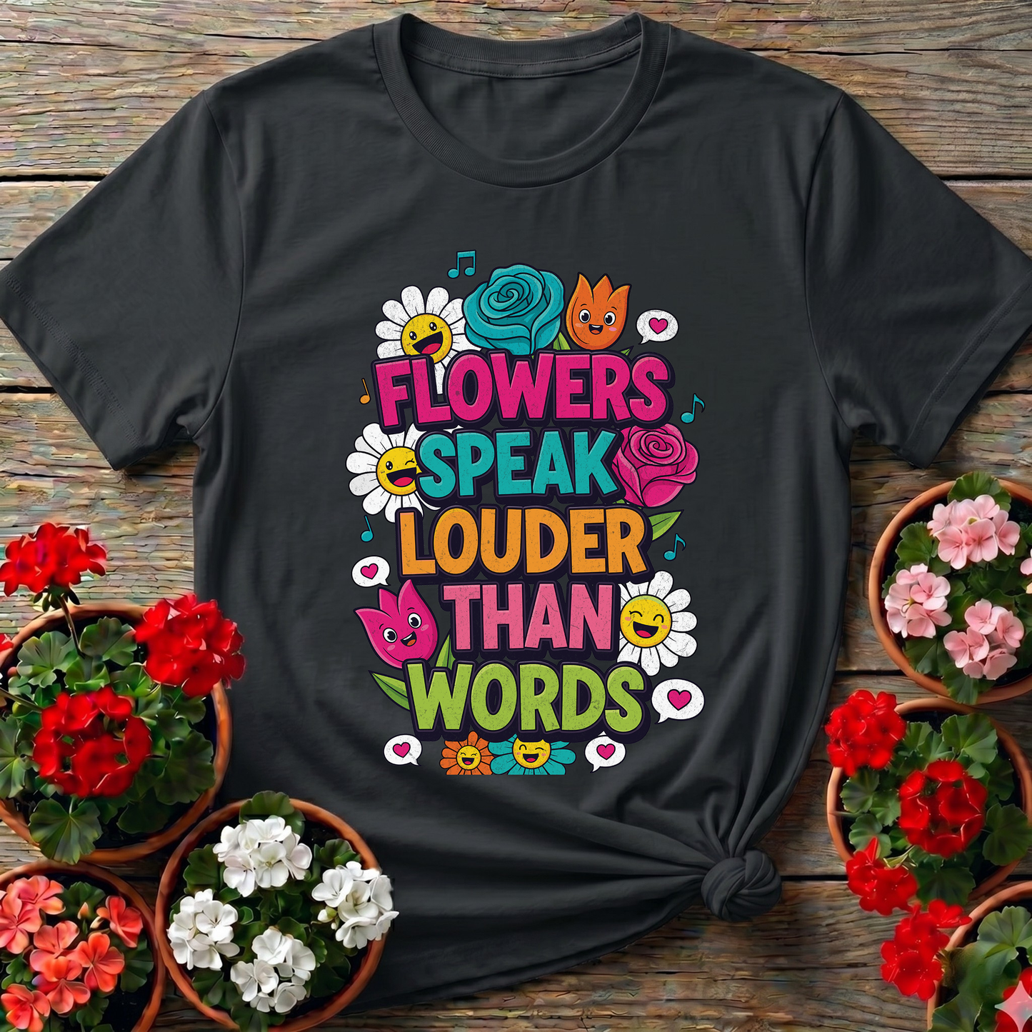 Flowers Speak Louder Than Words Floral Quote Tee
